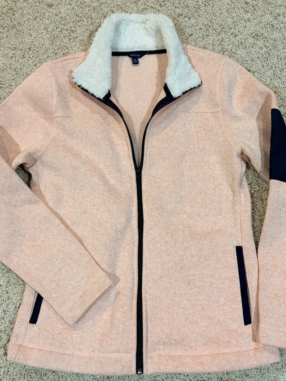 Nautica Women’s Soft Pink and Navy Zip up Jacket Medium